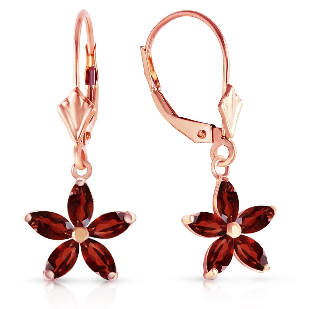 GOLD LEVER BACK EARRING WITH NATURAL GARNET - Picture 3 of 6